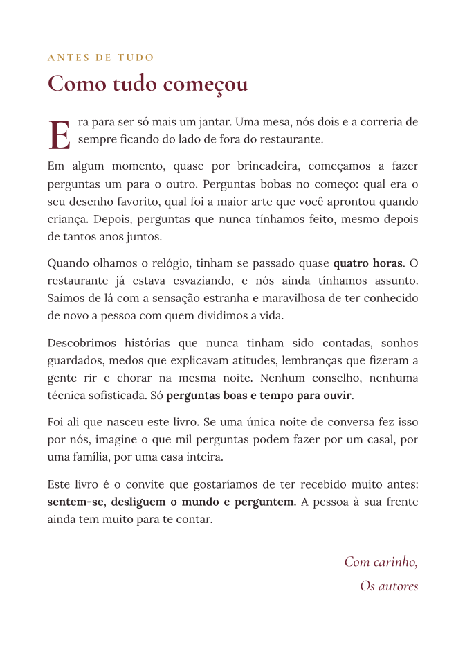Página 'Como tudo começou' do e-book